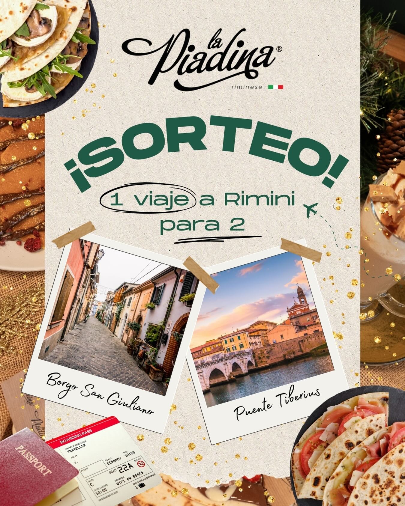 ¡SORTEO NAVIDEÑO!🎁

Estas navidades queremos agradeceros vuestra fidelidad con una sorpresa muy especial…🎄✨

En La Piadina queremos celebrar a lo grande y regalar una experiencia única: un viaje a Rímini para dos personas, donde podrás disfrutar de Italia, su gastronomía y por supuesto, de las auténticas piadinas💚

Cómo participar:

❤️ Dale like a esta publicación

👥 Síguenos @lapiadinariminese

💬 Menciona a la persona con la que te irías (cada comentario cuenta como participación)

📲 Súbelo a tus stories para una participación adicional ✨

Tienes hasta el 6 de enero para participar. ¡Mucha suerte a todos!
😍✈️

🔒 Recordatorio importante: Ninguno de nuestros perfiles oficiales te pedirá por DM datos personales, pagos ni que accedas a ningún enlace mientras el sorteo esté activo.